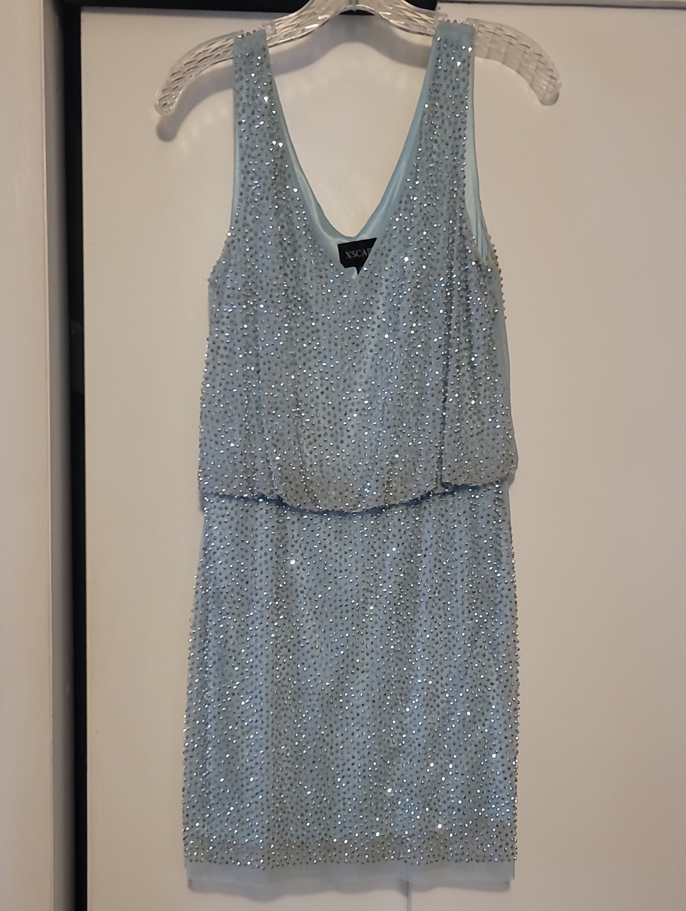 Xscape Light Blue Sequin V-Neck Cocktail Dress